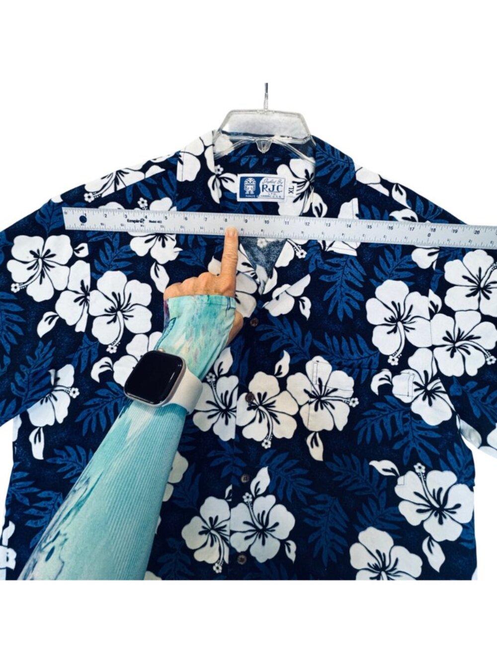 RJC Men's Aloha Shirt Size XL Blue Floral Hibiscus Tropical Beach Hawaii USA EUC - Picture 7 of 10
